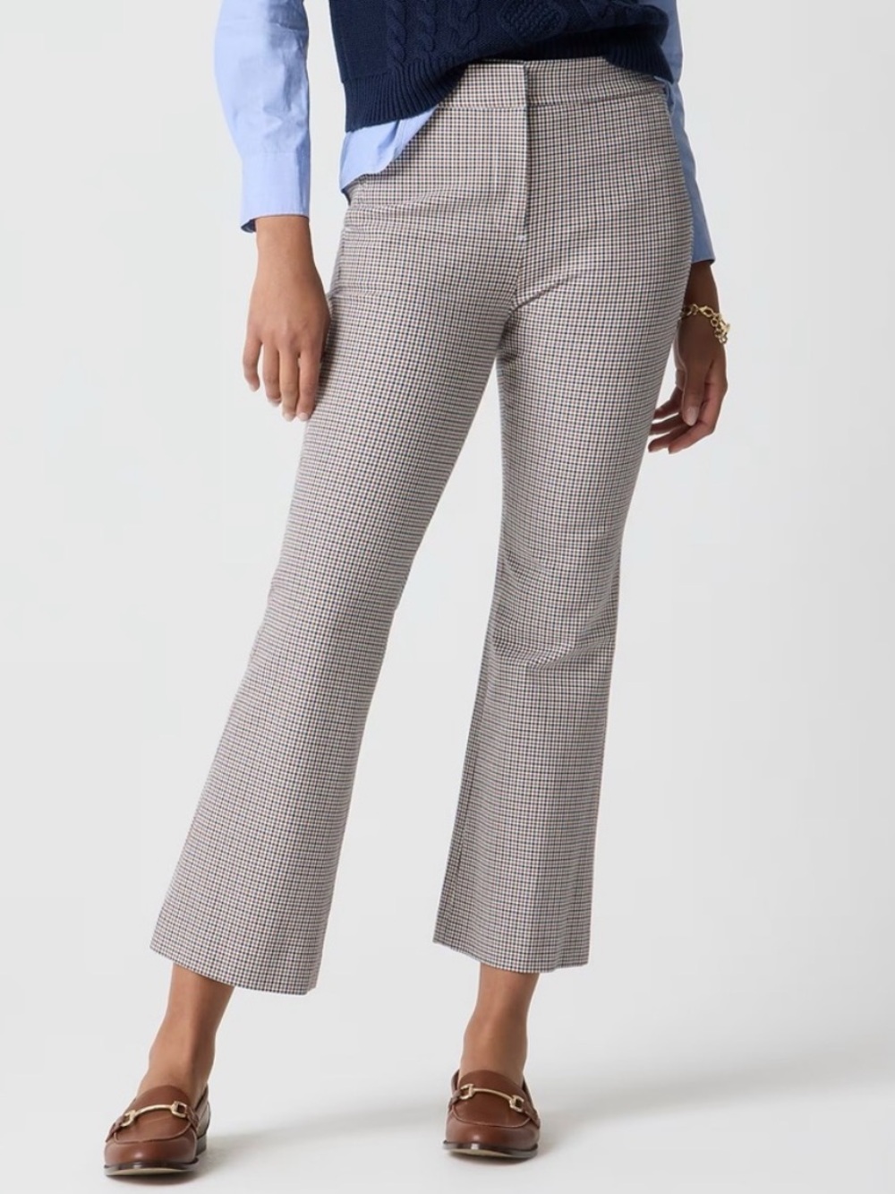 J Crew Kelsey kick out flare crop pants navy brown plaid CD231 size 8
